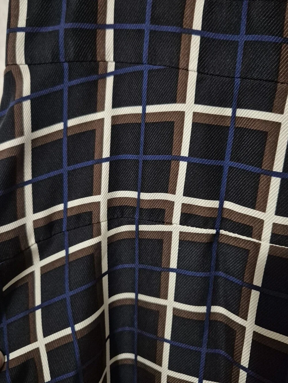 J. Crew Navy and White Windowpane Sleeveless Midi Dress...Size:4 100% Silk